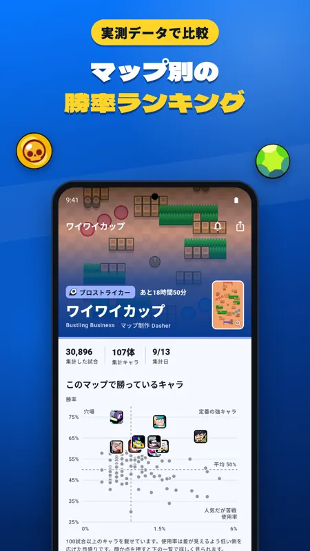 マップ別の勝率ランキングの画面