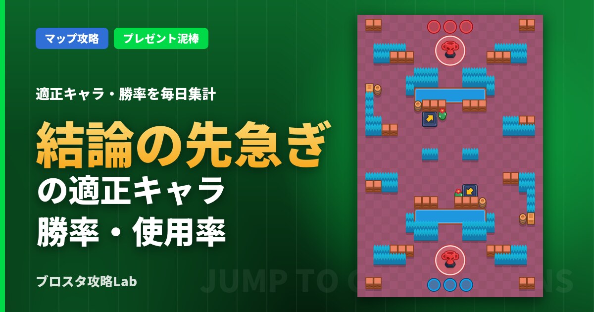 結論の先急ぎの適正キャラ・勝率(ブロスタ)