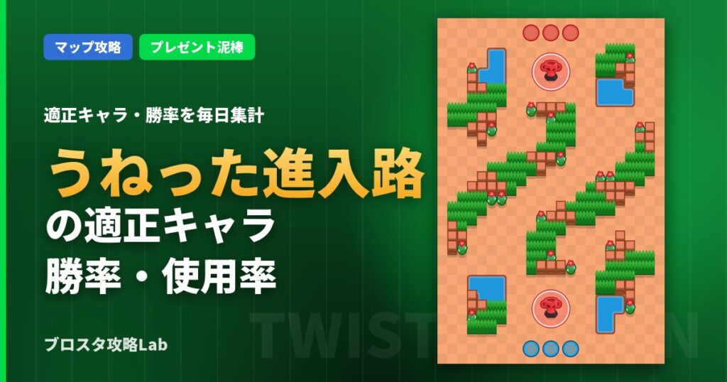 うねった進入路の適正キャラ・勝率（ブロスタ）