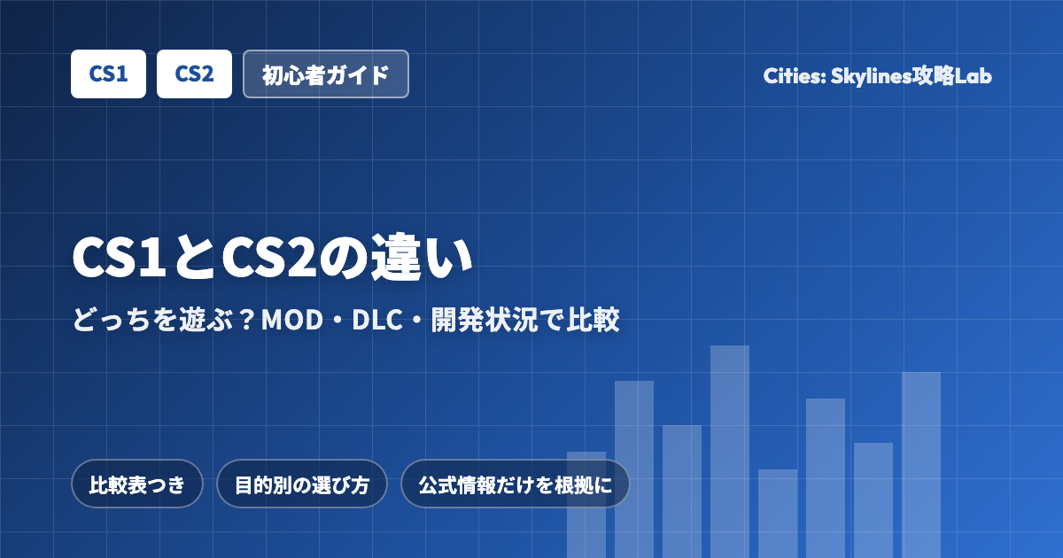 Cities: Skylines(CS1)とCS2の違い:どっちを遊ぶ?MOD・DLC・開発状況で比べる