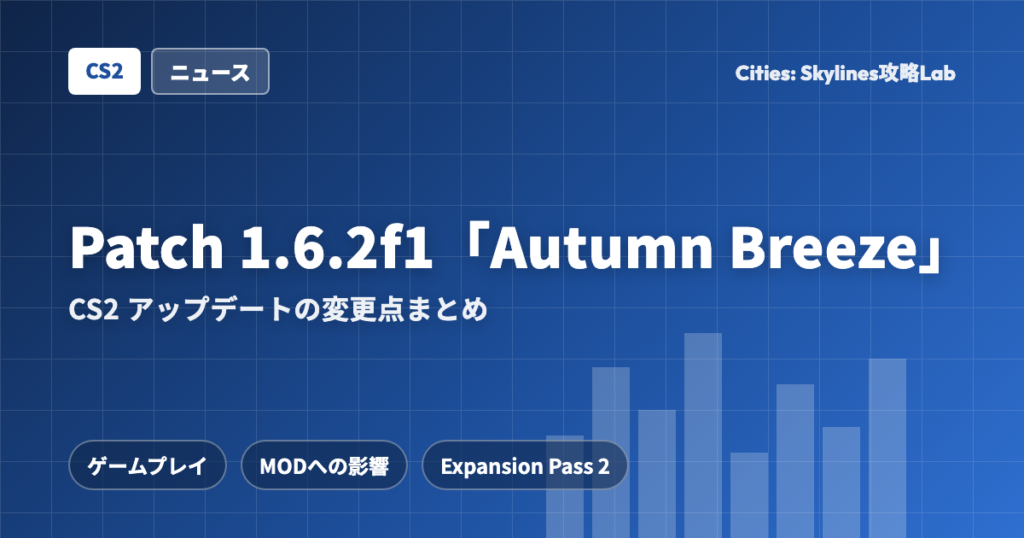 Cities: Skylines II（CS2）Patch 1.6.2f1「Autumn Breeze」の変更点まとめ