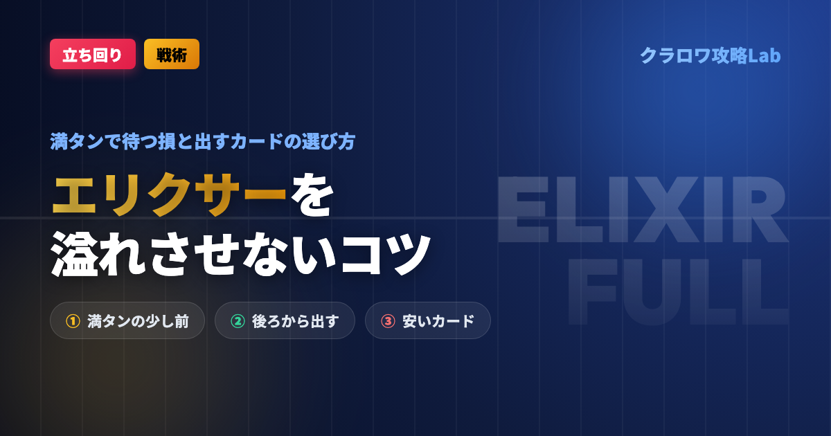 【クラロワ】エリクサーを溢れさせないコツ｜満タンで待つ損と出すカードの選び方