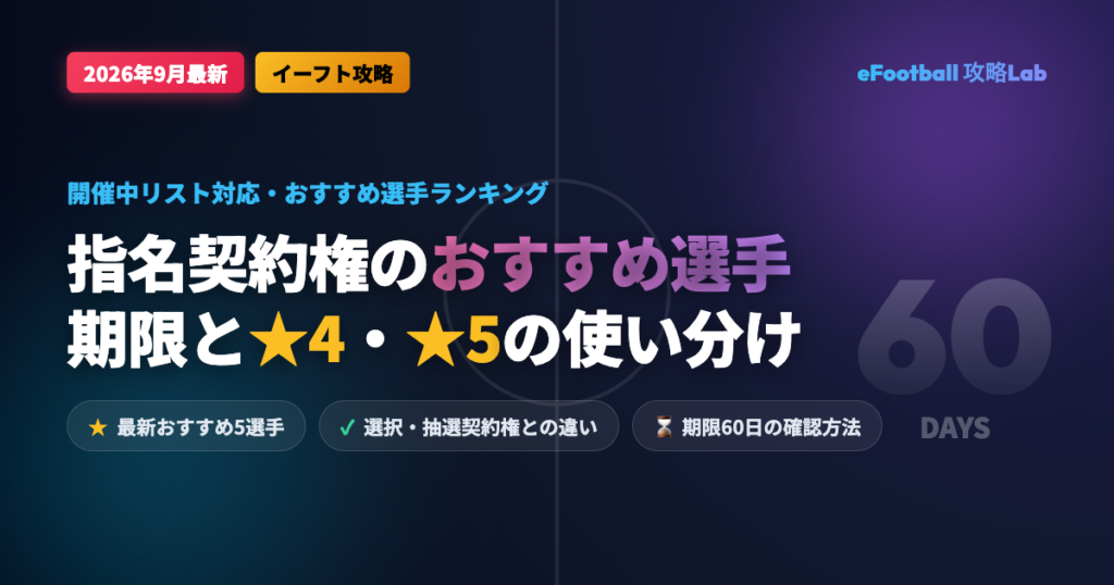 【eFootball】指名契約権のおすすめ選手【2026年9月最新】期限・星4/星5の使い分け【イーフト】