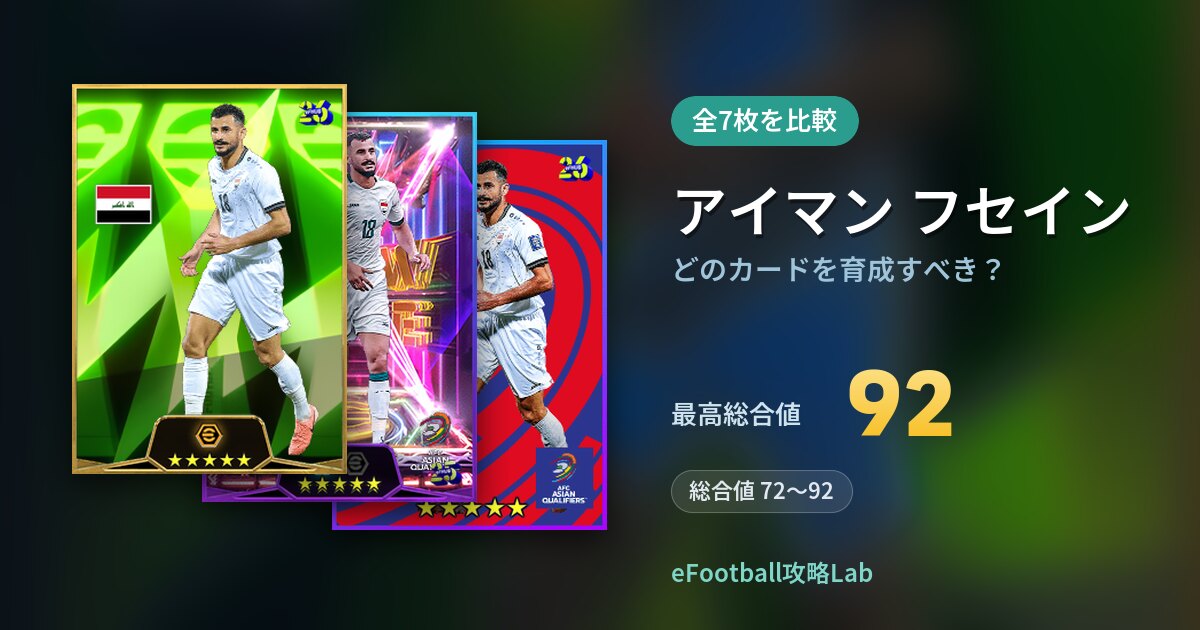 【イーフト】アイマン フセインはどのカードを育成すべき？全7枚を比較