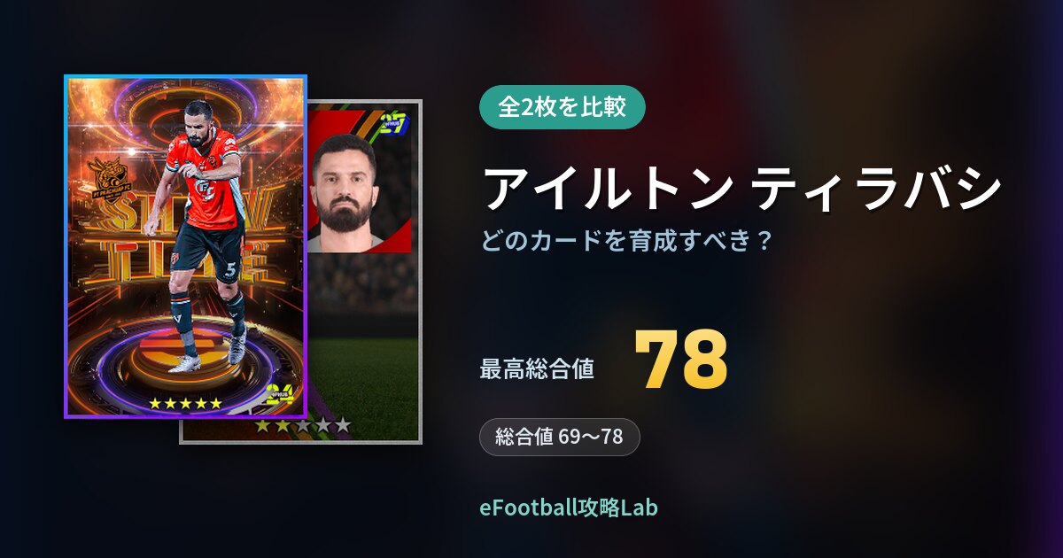【イーフト】アイルトン ティラバシはどのカードを育成すべき？全2枚を比較