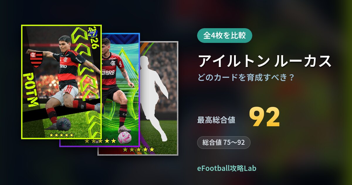 【イーフト】アイルトン ルーカスはどのカードを育成すべき？全4枚を比較