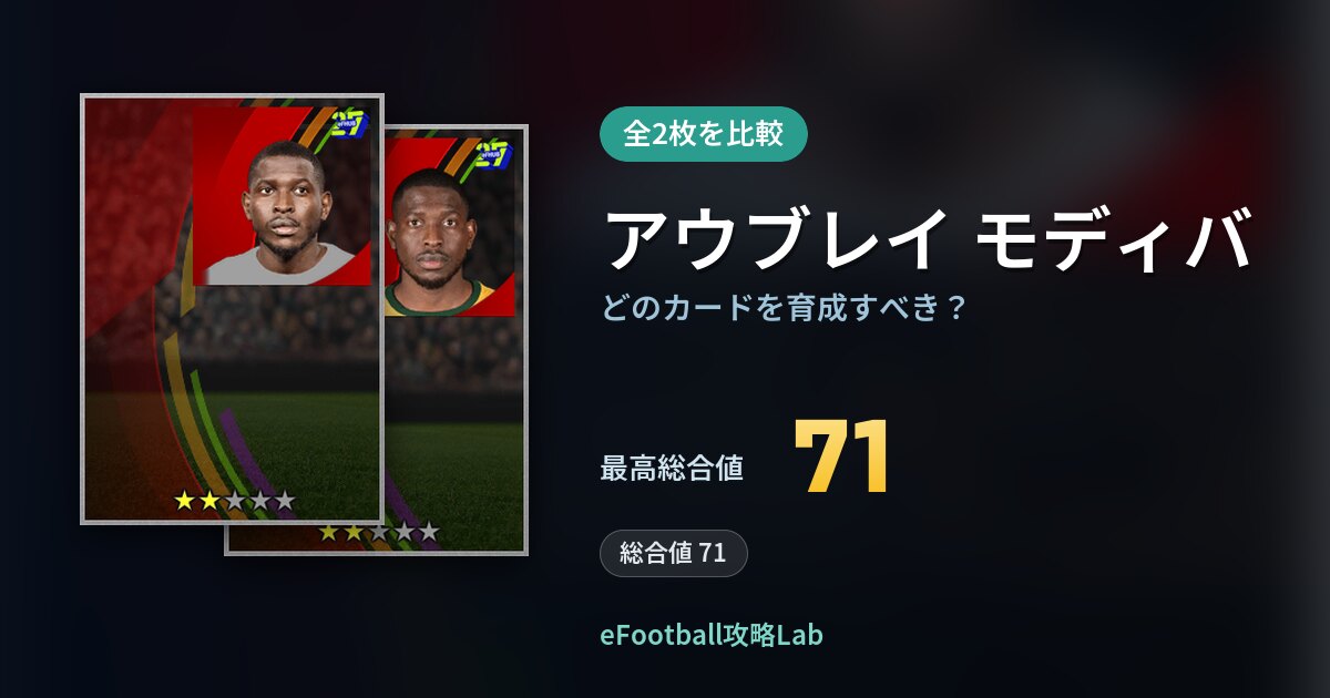 【イーフト】アウブレイ モディバはどのカードを育成すべき?全2枚を比較