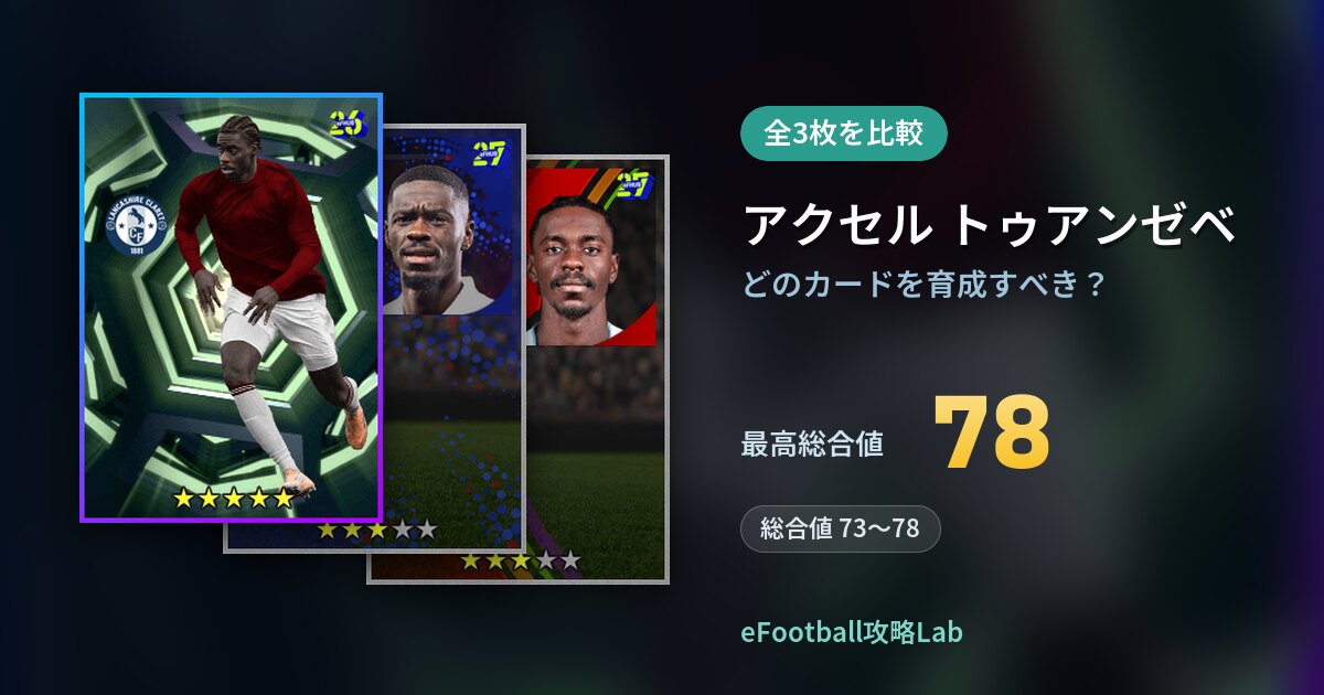 【イーフト】アクセル トゥアンゼベはどのカードを育成すべき？全3枚を比較