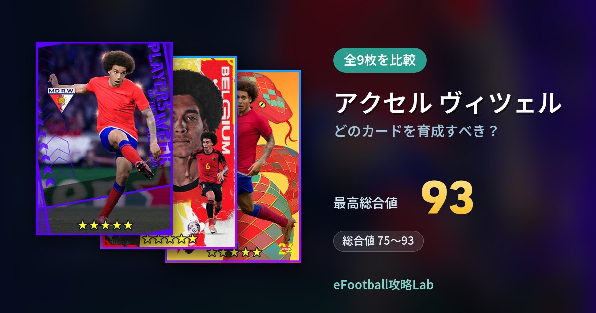 【イーフト】アクセル ヴィツェルはどのカードを育成すべき？全9枚を比較