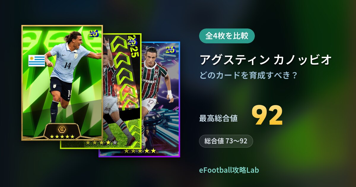 【イーフト】アグスティン カノッビオはどのカードを育成すべき？全4枚を比較