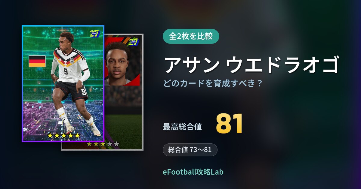 【イーフト】アサン ウエドラオゴはどのカードを育成すべき？全2枚を比較