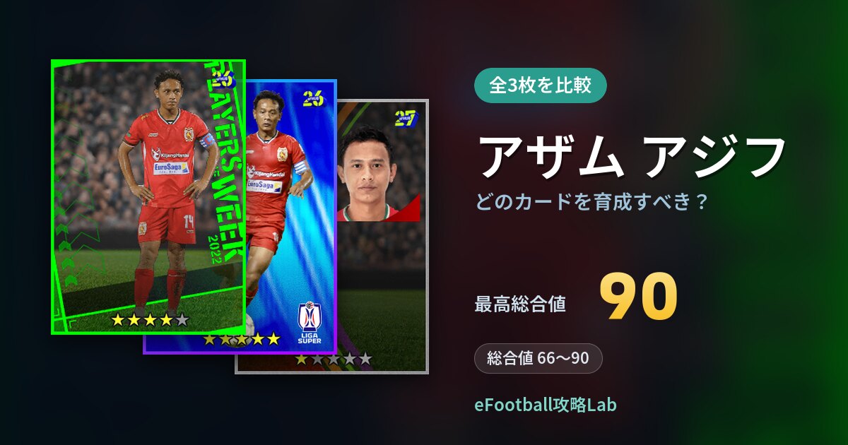 【イーフト】アザム アジフはどのカードを育成すべき？全3枚を比較