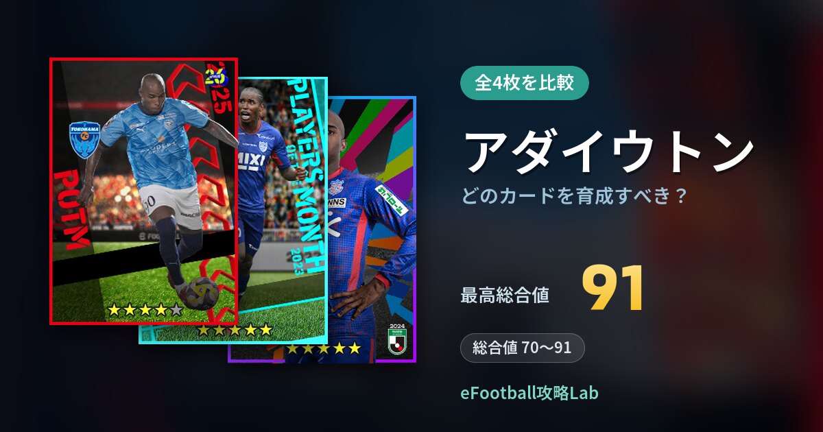 【イーフト】アダイウトンはどのカードを育成すべき？全4枚を比較