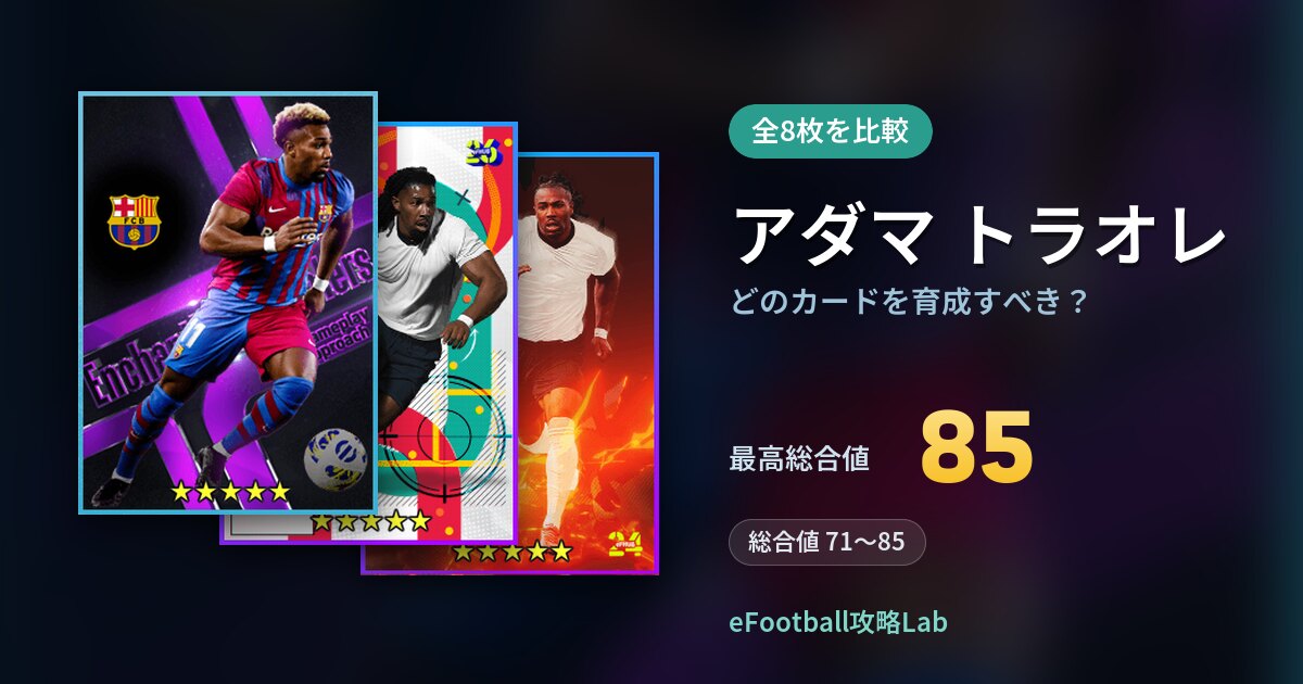 【イーフト】アダマ トラオレはどのカードを育成すべき？全8枚を比較