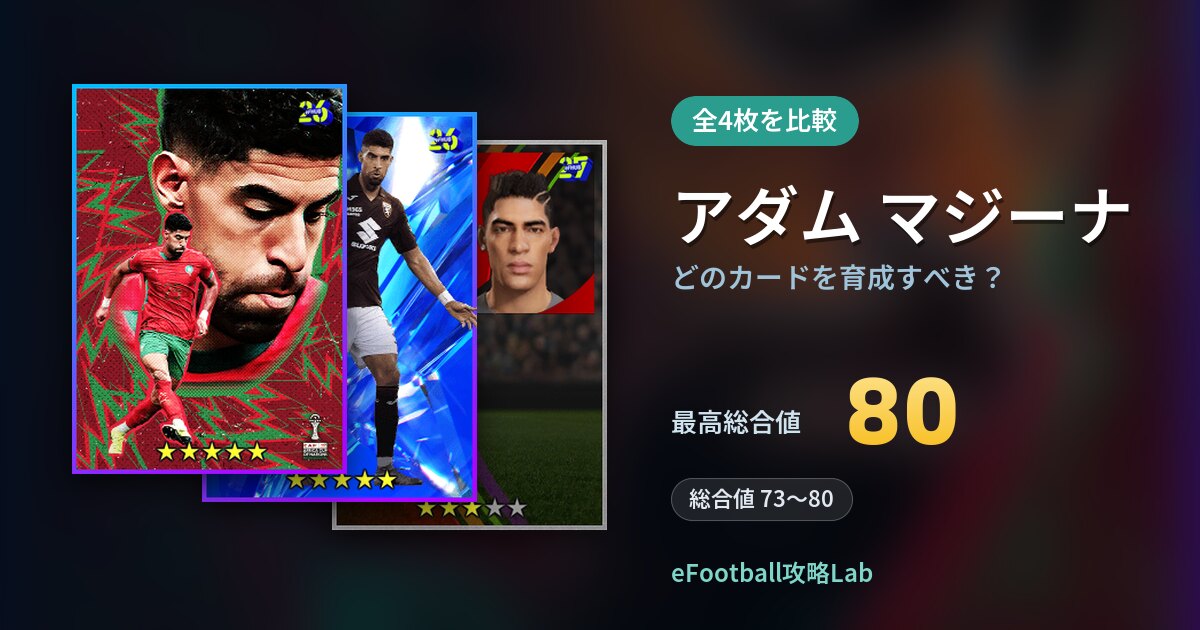 【イーフト】アダム マジーナはどのカードを育成すべき？全4枚を比較