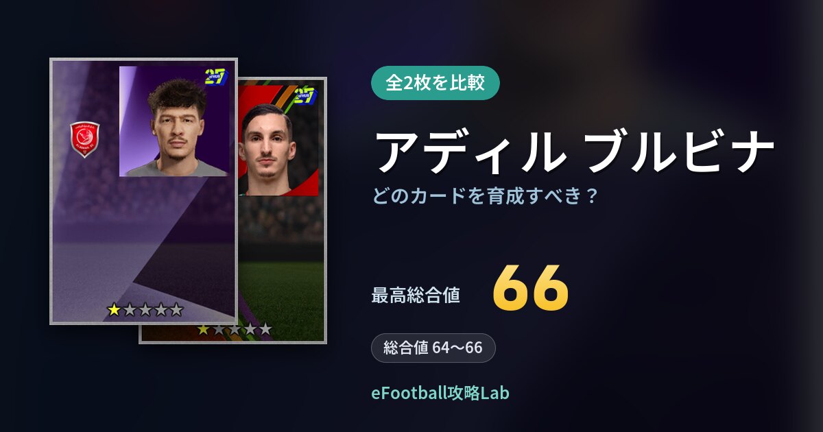 【イーフト】アディル ブルビナはどのカードを育成すべき？全2枚を比較