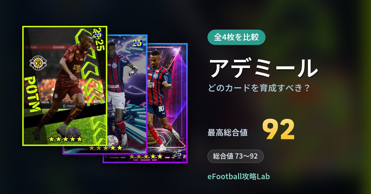 【イーフト】アデミールはどのカードを育成すべき？全4枚を比較
