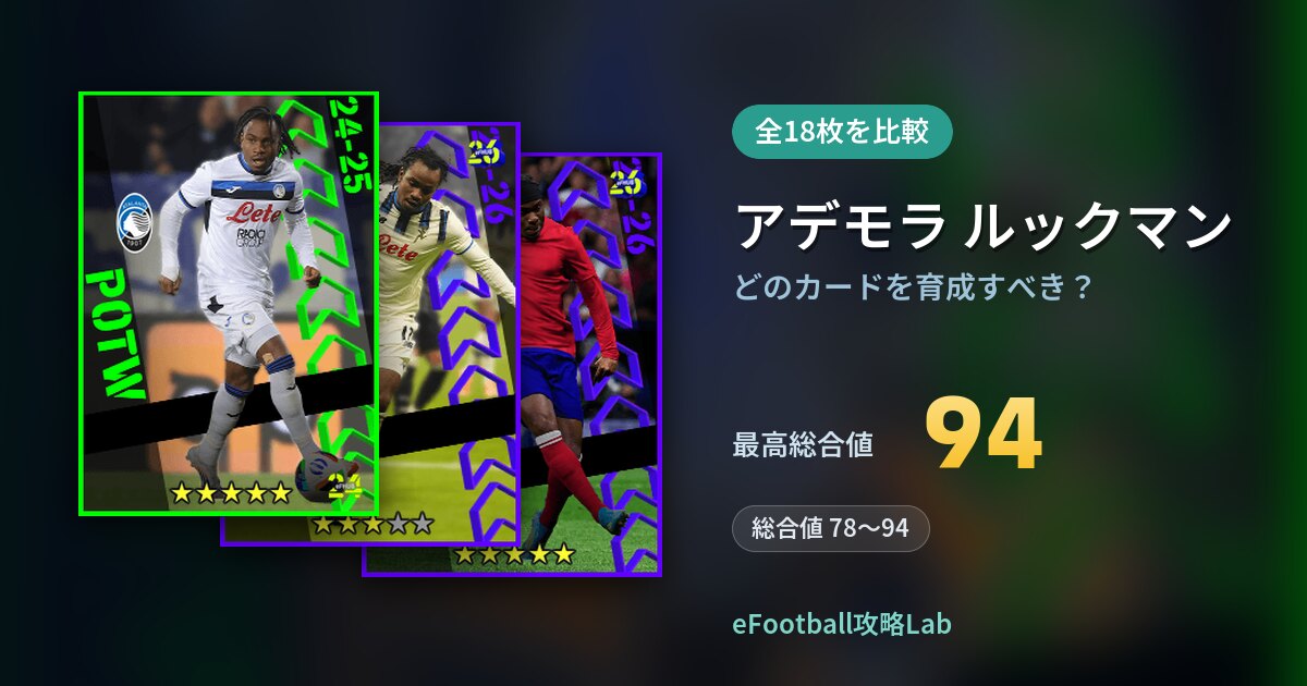【イーフト】アデモラ ルックマンはどのカードを育成すべき？全18枚を比較