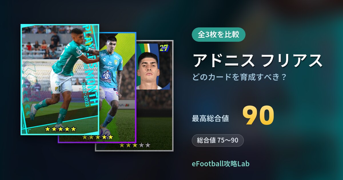 【イーフト】アドニス フリアスはどのカードを育成すべき？全3枚を比較