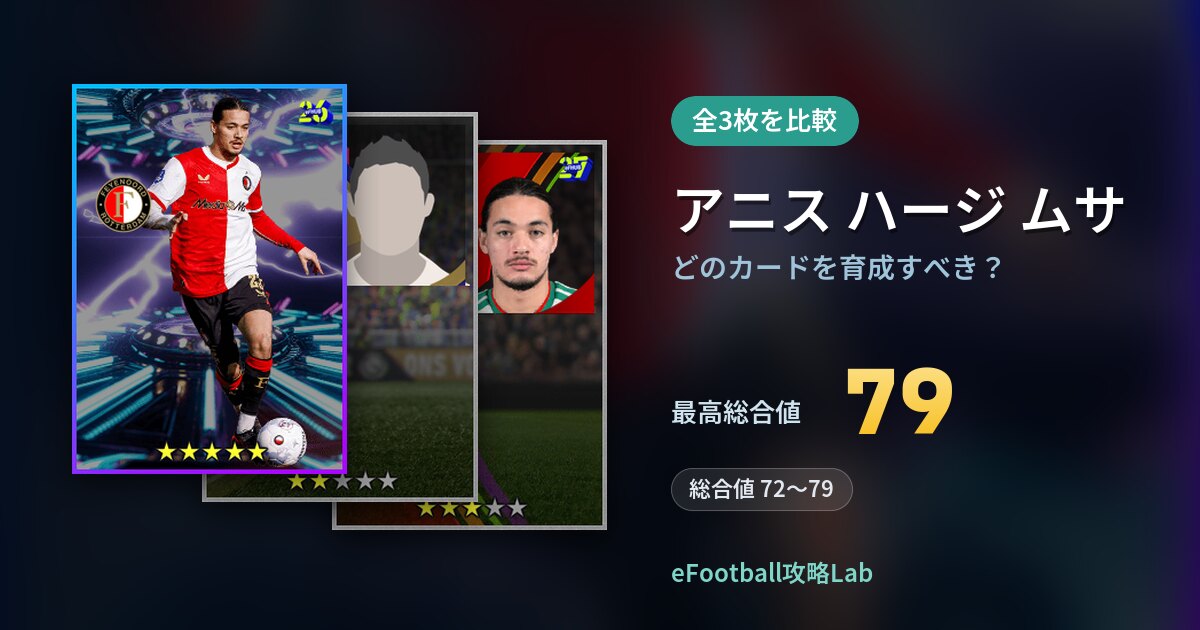 【イーフト】アニス ハージ ムサはどのカードを育成すべき？全3枚を比較