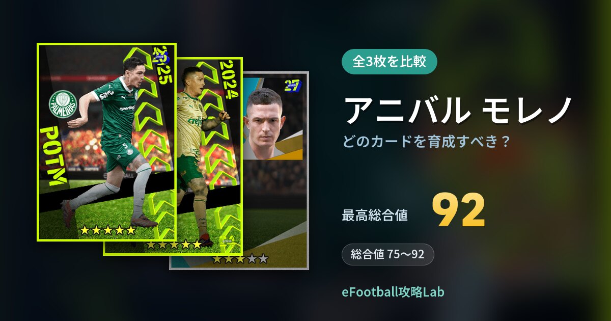 【イーフト】アニバル モレノはどのカードを育成すべき？全3枚を比較
