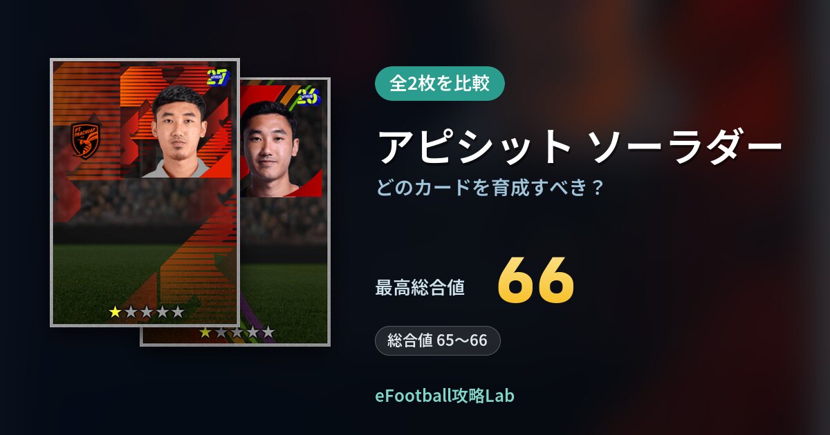 【イーフト】アピシット ソーラダーはどのカードを育成すべき？全2枚を比較