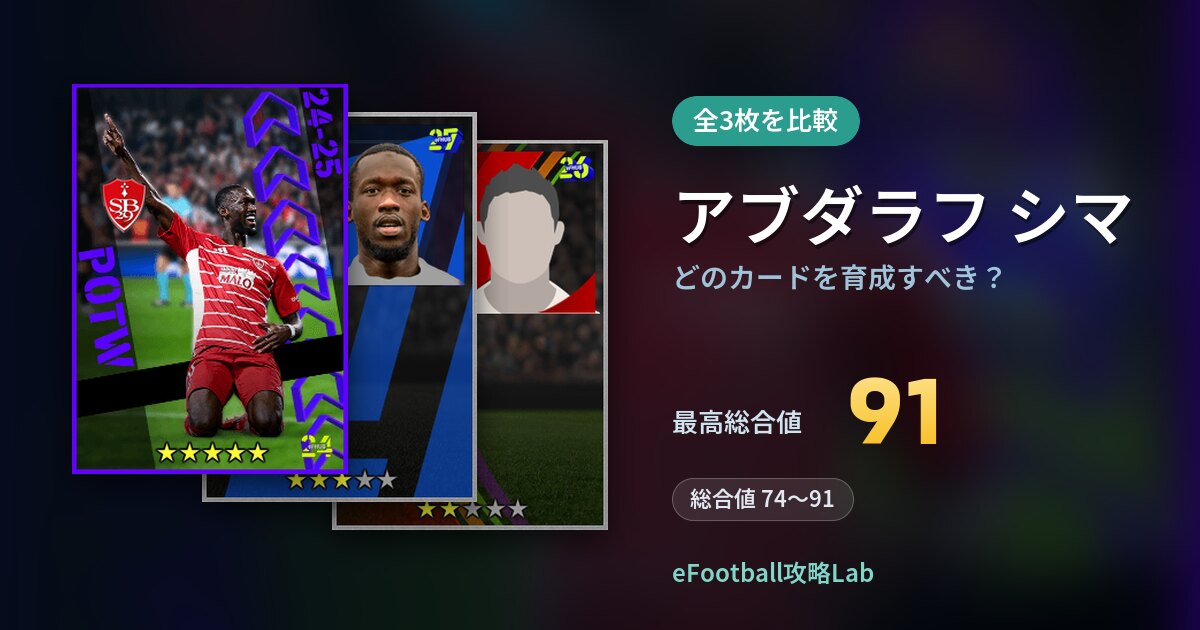 【イーフト】アブダラフ シマはどのカードを育成すべき？全3枚を比較