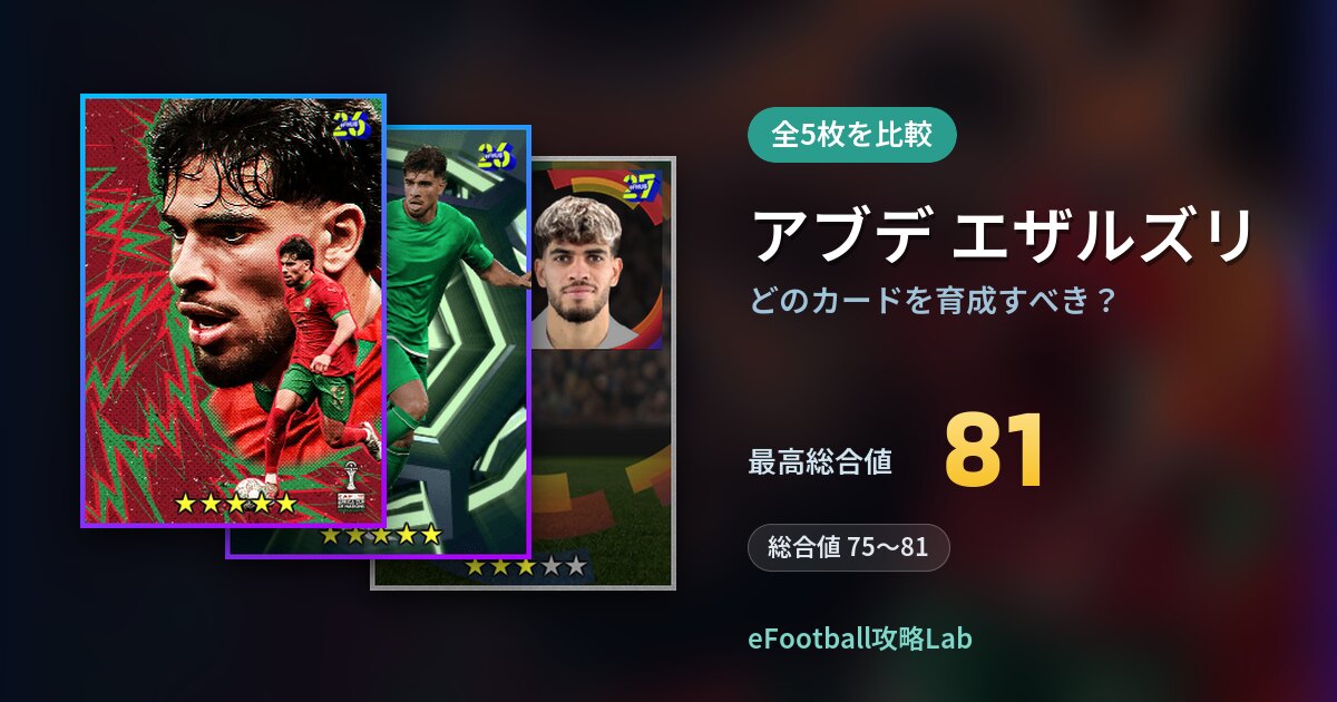 【イーフト】アブデ エザルズリはどのカードを育成すべき？全5枚を比較
