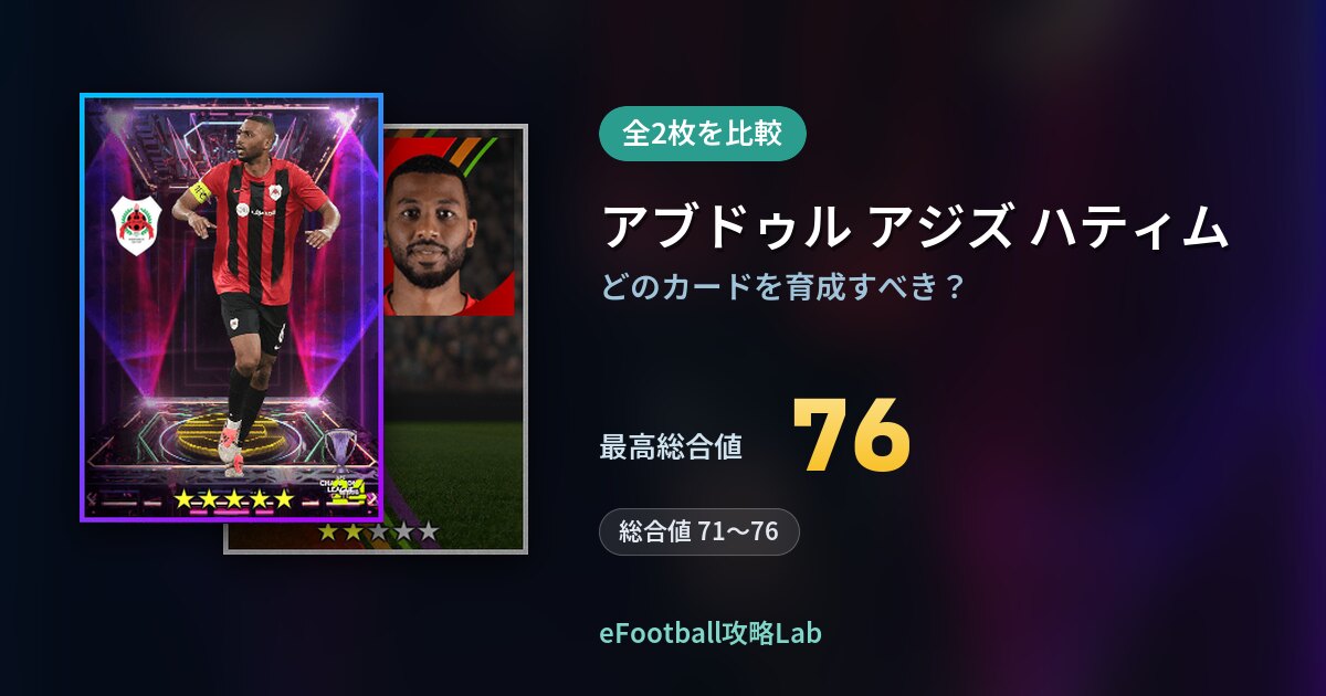 【イーフト】アブドゥル アジズ ハティムの育成カード比較（全2枚）