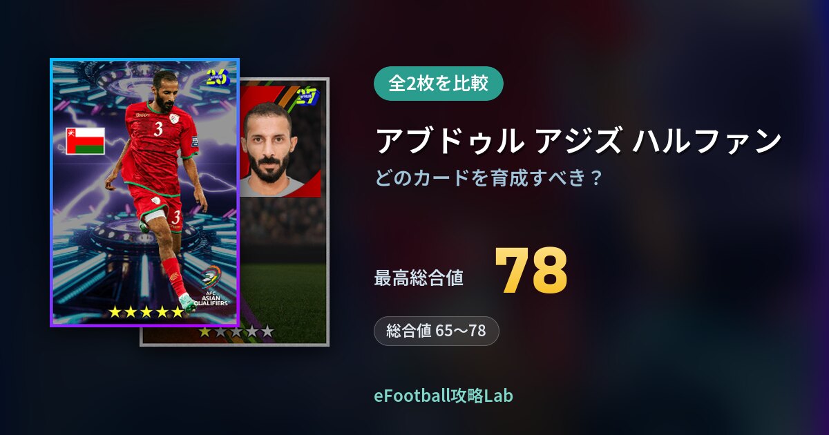 【イーフト】アブドゥル アジズ ハルファンの育成カード比較（全2枚）