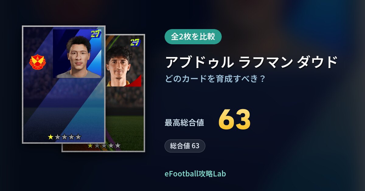 【イーフト】アブドゥル ラフマン ダウドの育成カード比較（全2枚）