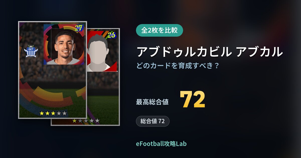 【イーフト】アブドゥルカビル アブカルの育成カード比較（全2枚）