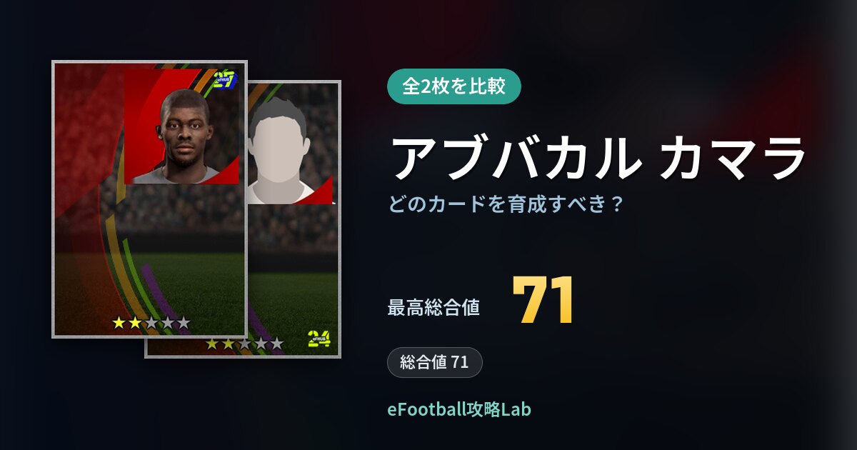 【イーフト】アブバカル カマラはどのカードを育成すべき？全2枚を比較