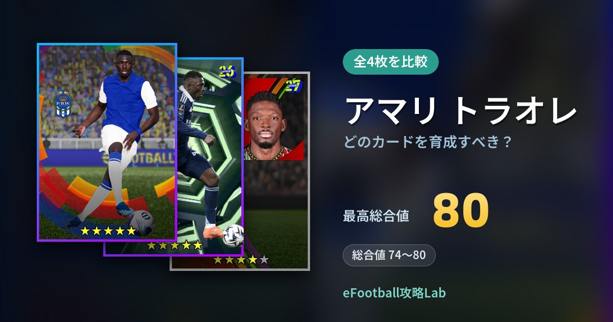 【イーフト】アマリ トラオレはどのカードを育成すべき？全4枚を比較