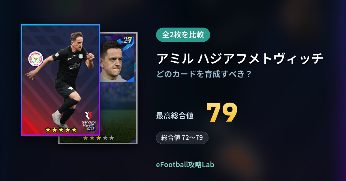 【イーフト】アミル ハジアフメトヴィッチの育成カード比較（全2枚）