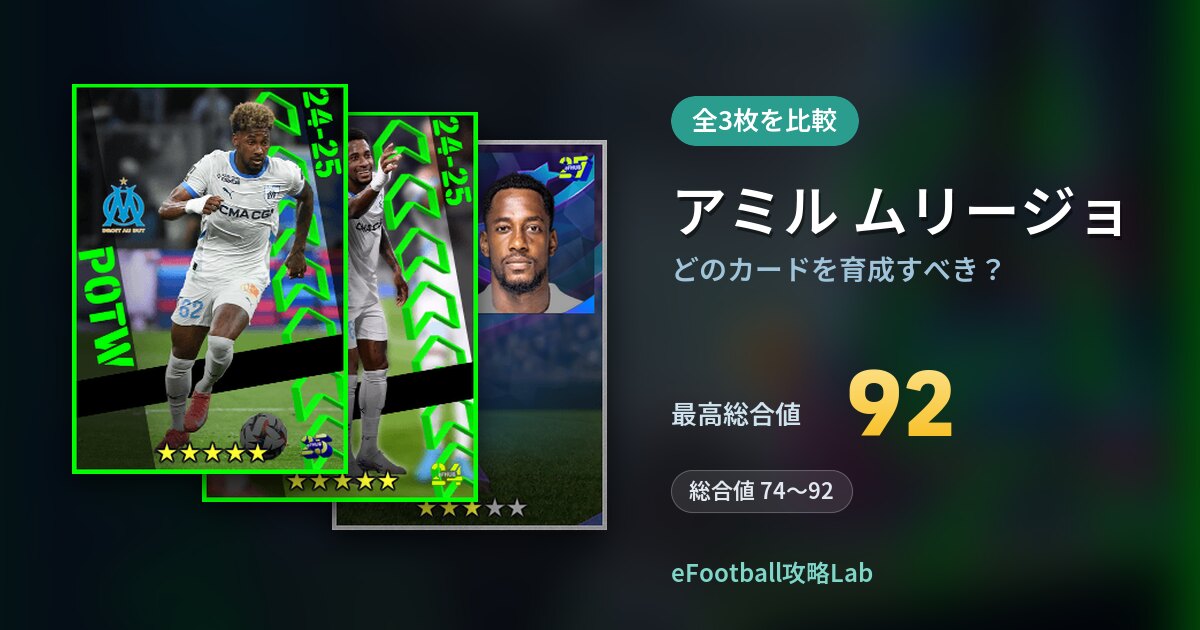 【イーフト】アミル ムリージョはどのカードを育成すべき？全3枚を比較