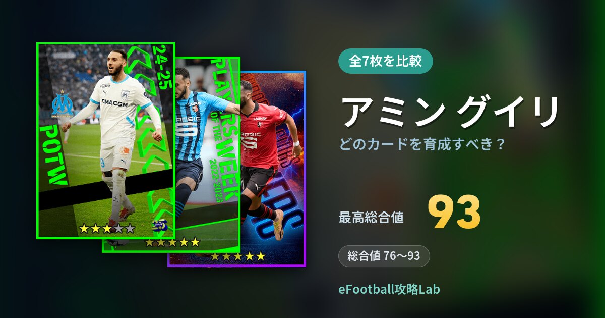【イーフト】アミン グイリはどのカードを育成すべき？全7枚を比較