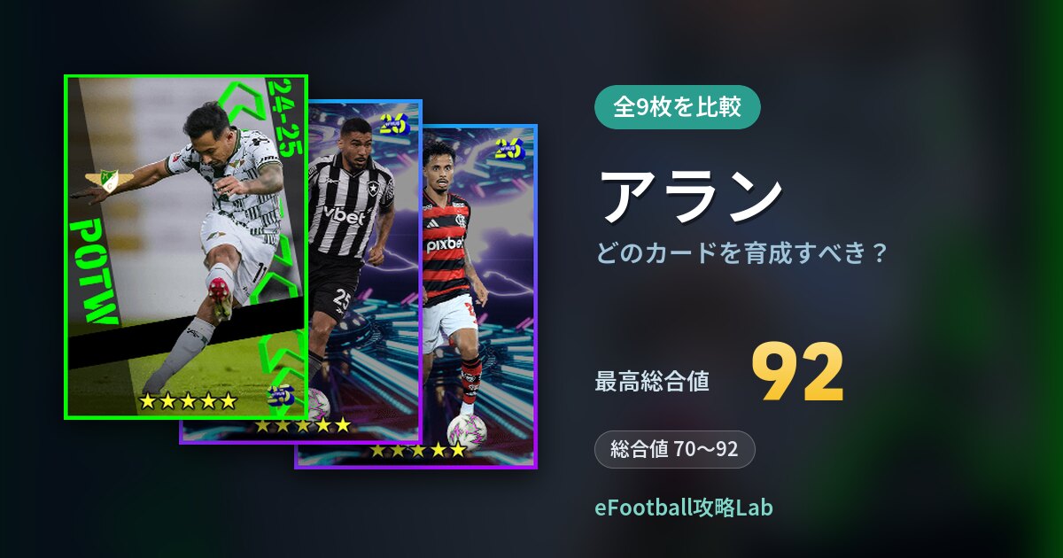 【イーフト】アランはどのカードを育成すべき？全9枚を比較
