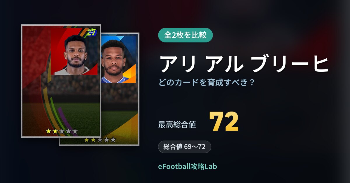 【イーフト】アリ アル ブリーヒはどのカードを育成すべき？全2枚を比較