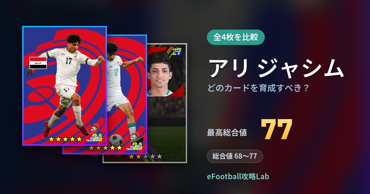 【イーフト】アリ ジャシムはどのカードを育成すべき？全4枚を比較