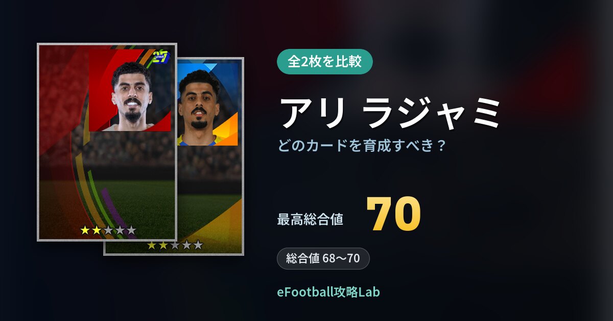 【イーフト】アリ ラジャミはどのカードを育成すべき？全2枚を比較