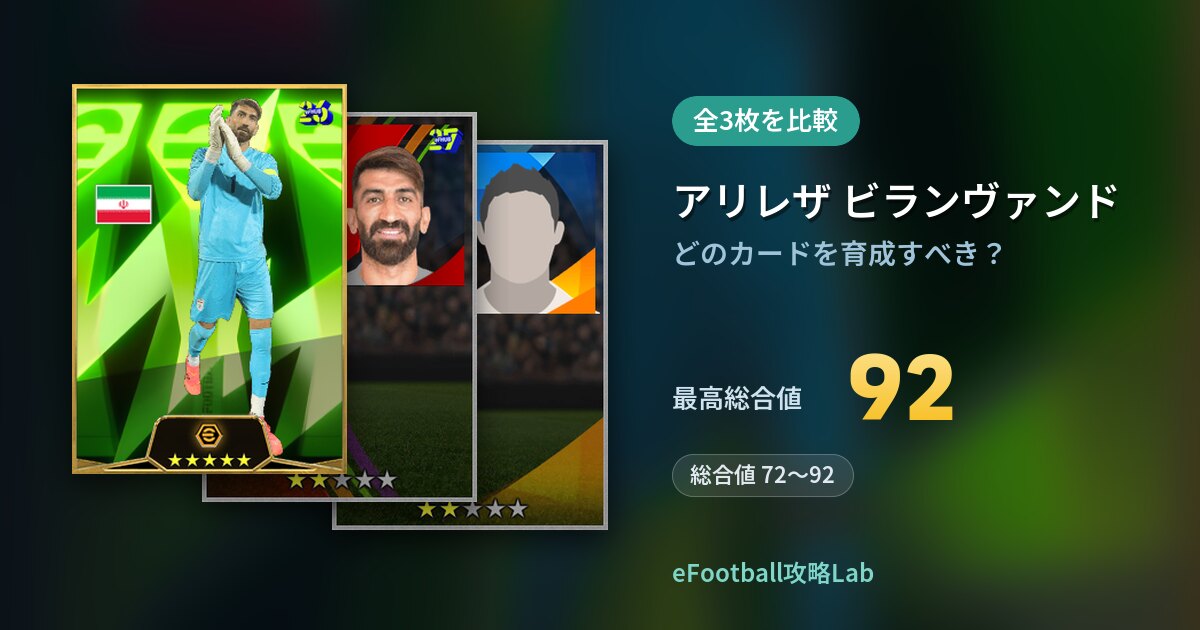 【イーフト】アリレザ ビランヴァンドはどのカードを育成すべき？全3枚を比較