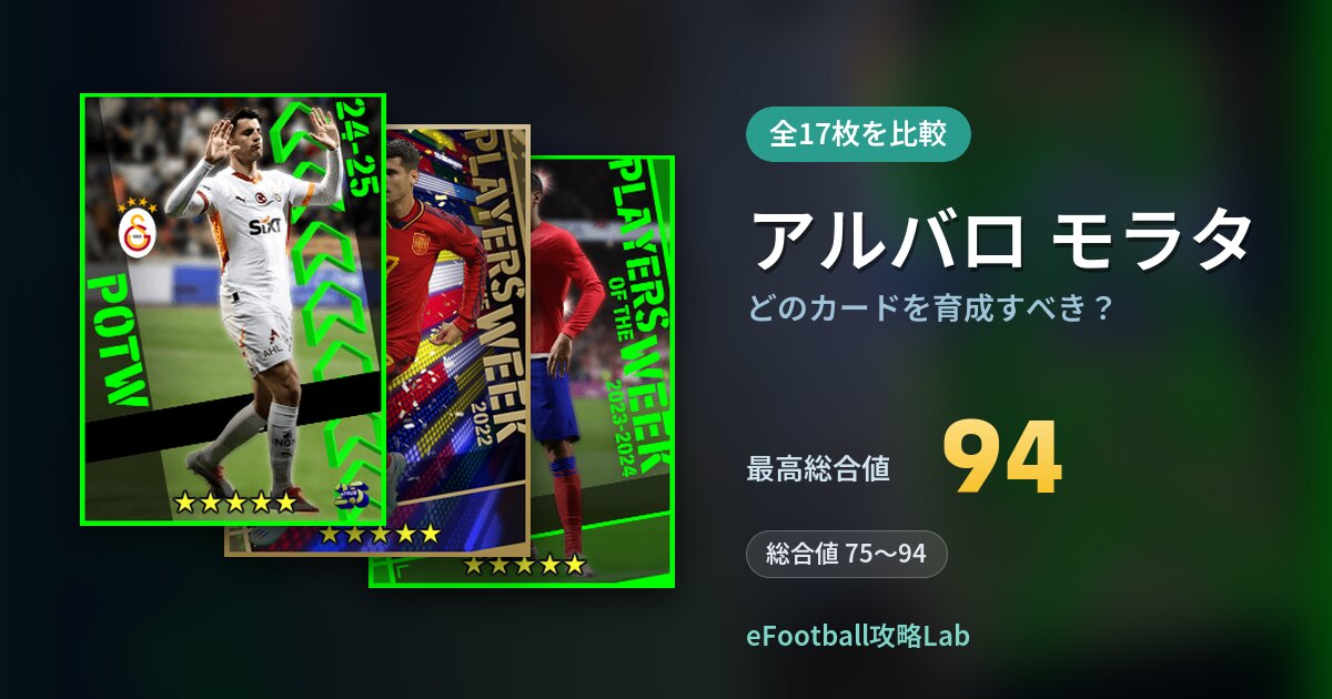 【イーフト】アルバロ モラタはどのカードを育成すべき?全17枚を比較