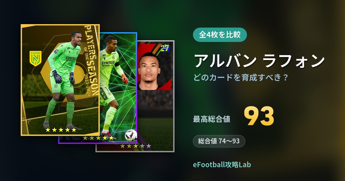 【イーフト】アルバン ラフォンはどのカードを育成すべき？全4枚を比較