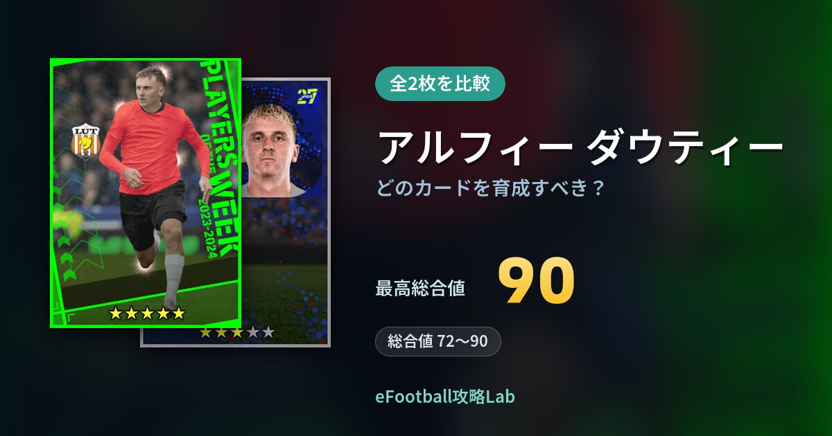 【イーフト】アルフィー ダウティーはどのカードを育成すべき？全2枚を比較