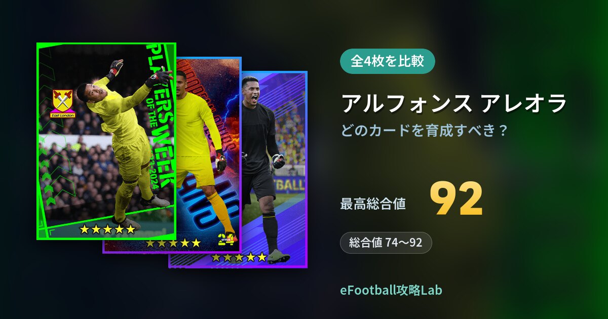 【イーフト】アルフォンス アレオラはどのカードを育成すべき?全4枚を比較