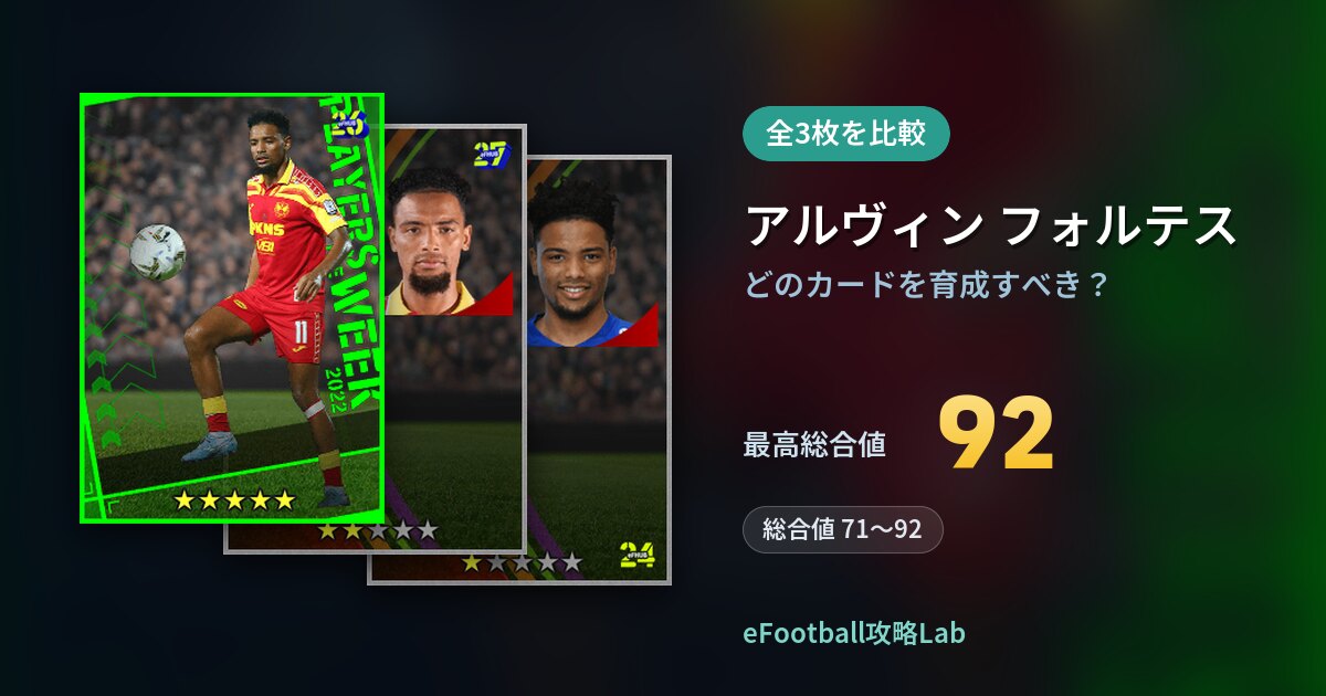 【イーフト】アルヴィン フォルテスはどのカードを育成すべき？全3枚を比較
