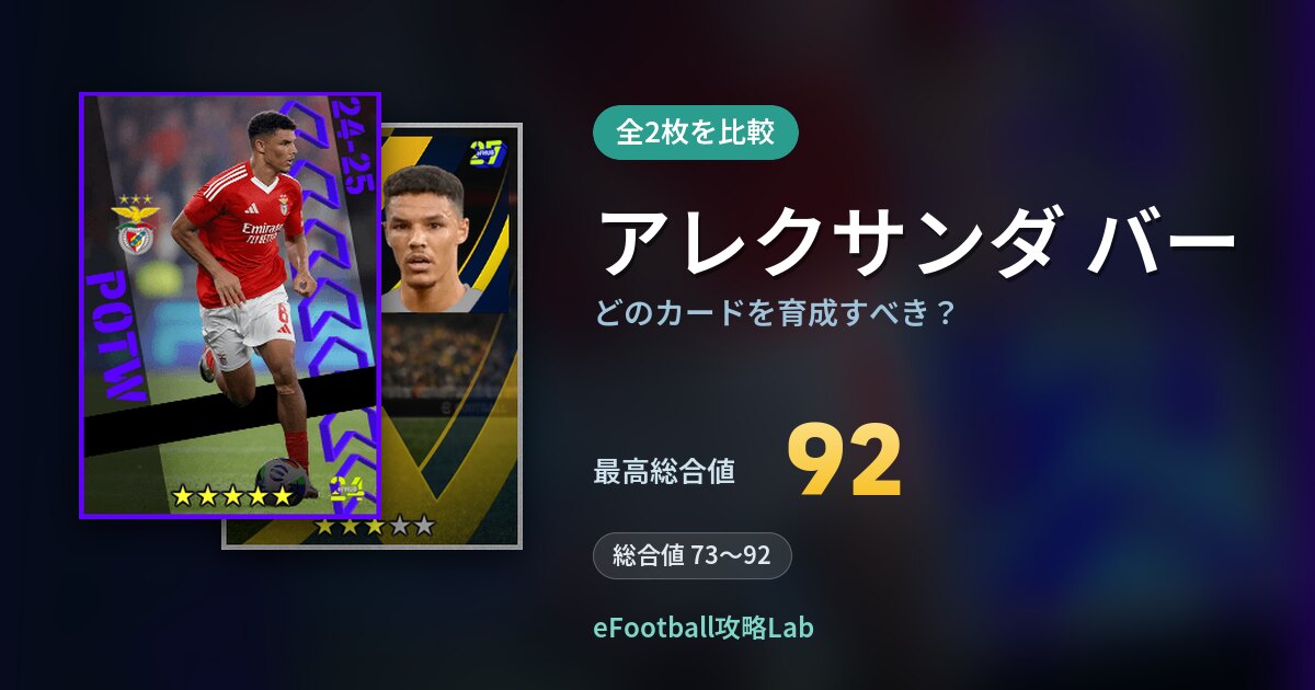 【イーフト】アレクサンダ バーはどのカードを育成すべき？全2枚を比較