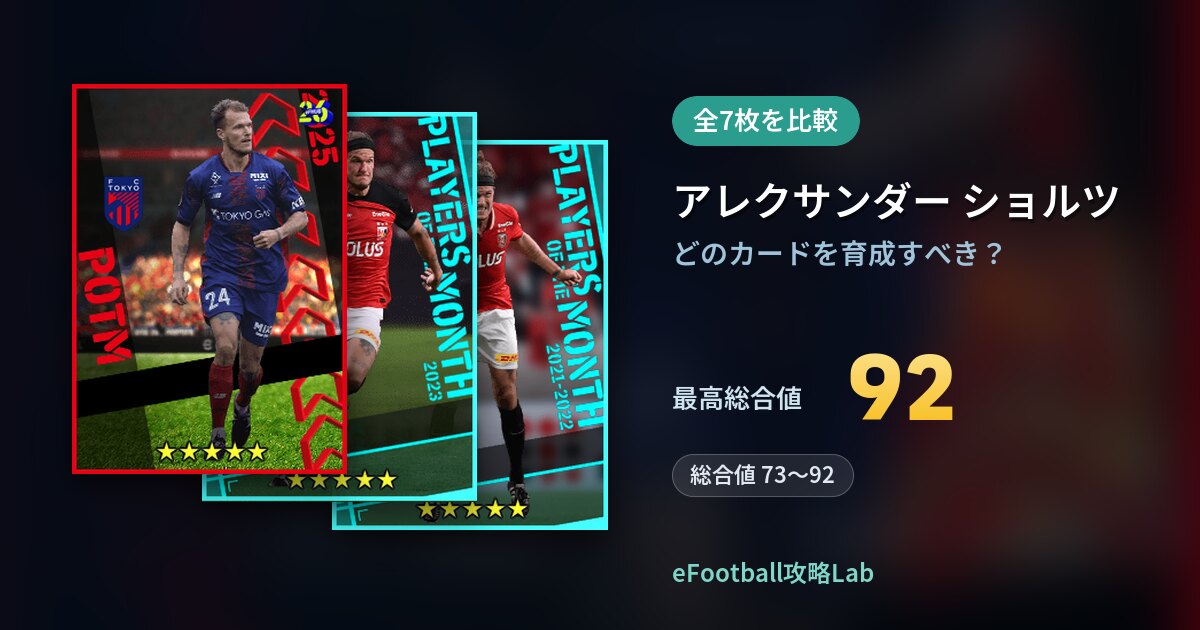 【イーフト】アレクサンダー ショルツはどのカードを育成すべき？全7枚を比較