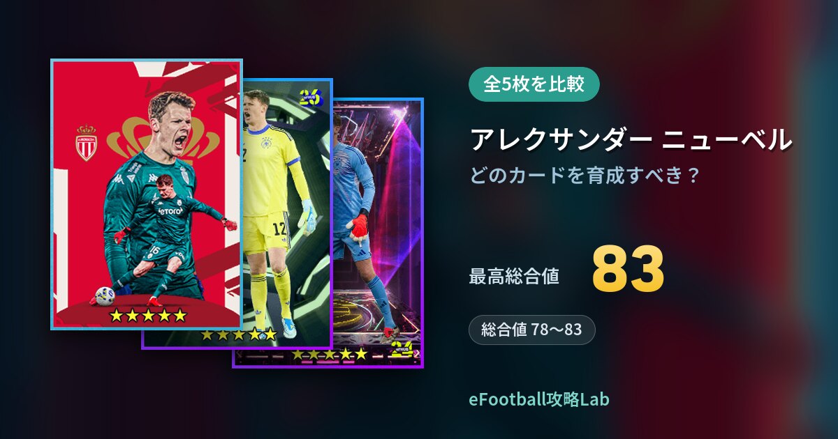 【イーフト】アレクサンダー ニューベルの育成カード比較（全5枚）